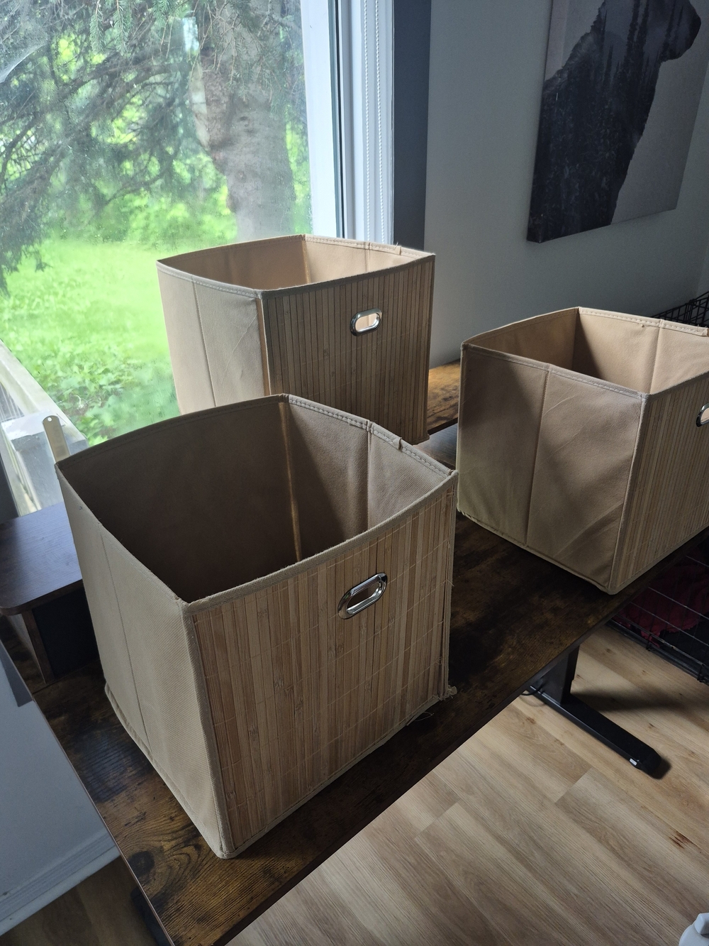 Set of 3 Beige/Tan Fabric Storage Bins